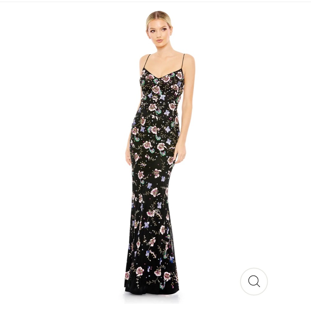 Mac Duggal EMBELLISHED SPAGHETTI STRAP LACE UP GOWN
